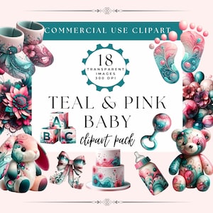 Baby Shower Clipart, Gender Reveal Pack, Baby Boy Girl Clipart, Nursery Digital Decor, Baby Shower Invitation Art Illustrations, Commercial