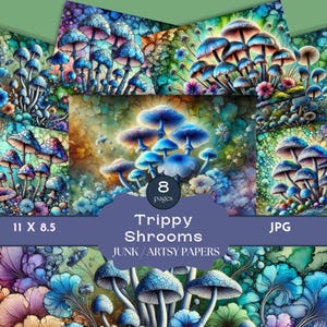 Hippie Junk Journal, Magic Mushrooms Groovy Art, Digital Journal Pages, Trippy Digital Art for Junk Journal Projects, Scrapbooking, Retro 60