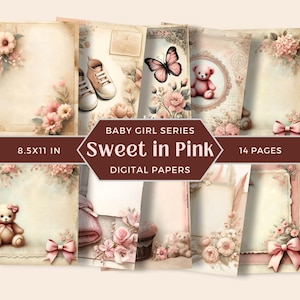 Junk Journal Kit "Baby Girl", Baby Journal Papers, Baby Shower,Pastel Decorative Papers for Boys, Gift, Printable Baby Papers,Baby Scrapbook