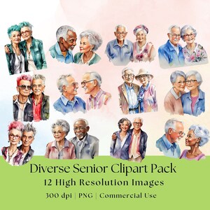 Senior Citizen Couples Clipart, Diverse Grandma & Grandpa PNGs, Retirement, LGBTQ+, Funny Old Couple Illustrations, Elderly Couple Images,