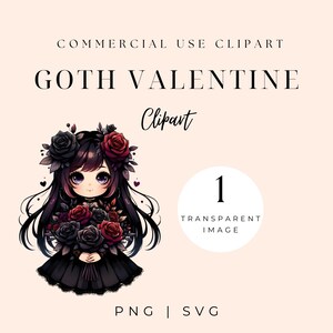 Gothic Valentine Day Clipart, Anime Valentine Clipart, Creepy Cute Creepy Love Graphics for Crafts,Dark Academia, Kawaii Goth Flower Clipart