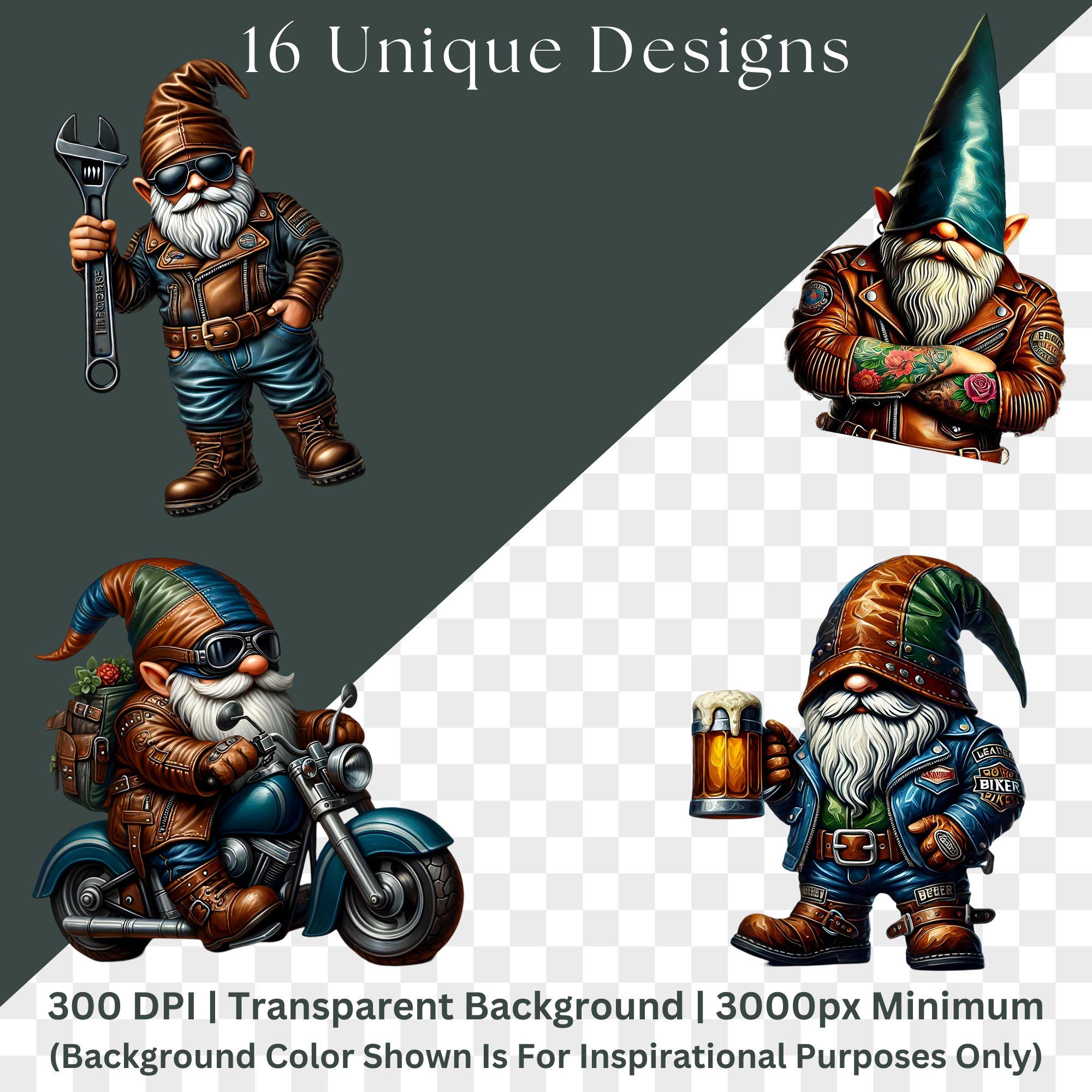 Gnome Raptor Rider Biker Gnome Clipart, Motorcycle Gnomie, Rock and Roll Tattooed Biker ...