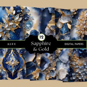Blue and Gold Background Papers, Crystal Digital Papers, Agate Gemstone, Arty Junk Journal, Agate Textures, Pagan Junk Journal, Scrapbook
