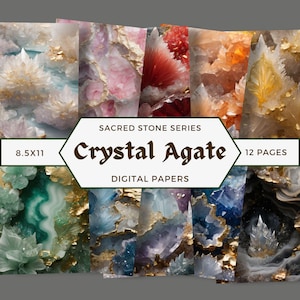 Crystal Geode Digital Paper Pack, Agate Papers, Luxury Gemstone Background, Mystical Geode Crystal Junk Journal, Textured Paper, Celestial