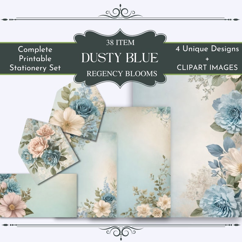 Regency Paper Regency Flower, Regency Background Papers, Stationery, Dusty Blue, Baby ...