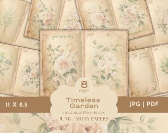 Garden Junk Journal Pages, Vintage Scrapbook Paper, Floral Printable Kit, Botanical Collage Sheet, Cottagecore Art, Shabby Chic Ephemera