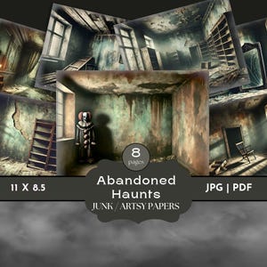 Abandoned Room Junk Journal, Haunted House Illustration,Gothic Library Distressed Backgrounds,Eerie Room Collage,Creepy Haunted Room Asylum