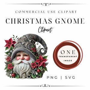 Christmas Gnome Clipart, Scandinavian Gnome Graphic, Holiday Gnomie, Gnome Poinsettia Clipart Image, Invitation Illustration, Commercial