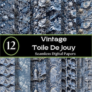 Toile De Jouy Paper, Toile De Jouy Digital, Damask Paper, Seamless Digital Paper, French Blue Paper, Vintage Junk Journal, Shabby Chic
