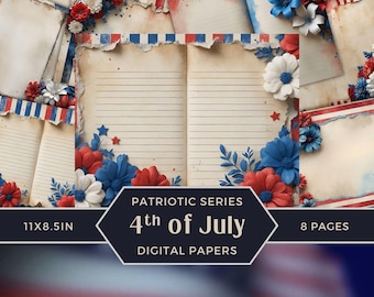 4th of July Junk Journal Kit, Patriotic Ephemera, Red White and Blue, Independence Day Pages, Patriotic Scrapbook Paper, USA Collage Sheets
