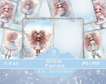 Snow Fairy Junk Journal, Winter Wonderland Digital Papers Ephemera,Winter Snow Fairy Scrapbooking Background Fantasy, Magical Snow & Glitter