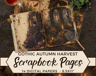 Gothic Junk Journal Pages, Victorian Autumn Scrapbook Paper, Dark Romantic Storybook Printable, Halloween Digital Download