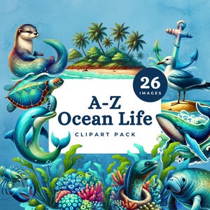 Ocean Life Clipart, Watercolor Sea Animals PNG, Underwater Creatures, Marine Wildlife Digital Art, Sea Creatures Illustrations, Coral Sea