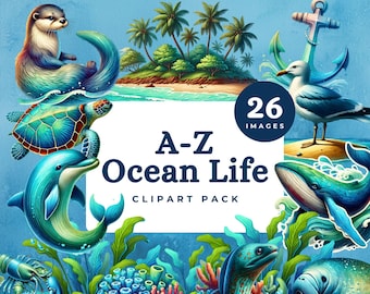Ocean Life Clipart, Watercolor Sea Animals PNG, Underwater Creatures, Marine Wildlife Digital Art, Sea Creatures Illustrations, Coral Sea