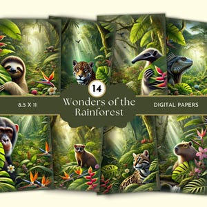 Rainforest Animal Junk Journal, Amazon Scrapbook Pages, ungle Animal Nature Paper Pack,Tropical Adventure Scrapbook,  Wildlife Digital Pages