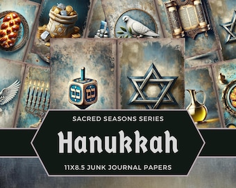 Hanukkah Junk Journal Kit, Hebrew Themed Papers,  Printable Jewish Art, Menorah, Dreidel, Chanukah, Judaica Ephemera Kit,Jewish Collage, HAN