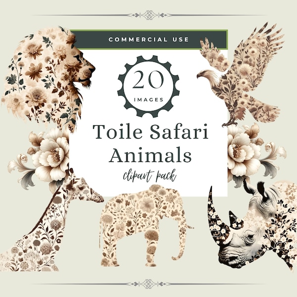 Safari Toile Baby Shower, Toile Safari, Elegant Safari Animals, Chinoiserie, Safari Print, Clipart for Papers, Toile De Jouy, African Safari