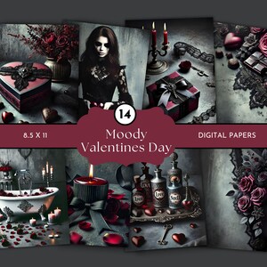 Gothic Valentine Junk Journal,Moody Valentine Digital Paper,Gothic Romance Digital Papers, Dark Romantic Digital Scrapbook Journal,Red Black