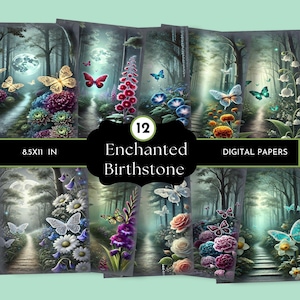 Junk Journal Papers "Birthstone", Birth Flower Junk Journal, Birthstone, Birthstone Papers, Enchanted Forest, Digital Background,Card Making