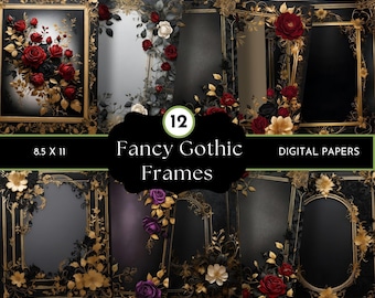 Black and Gold Junk Journal Frame, Gothic Journal Papers, Digital Frames, Printable Scrapbooking, Grunge Junk Journal, Card Making, Flower