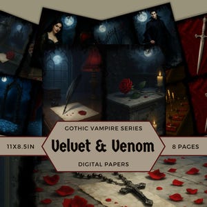 Vampire Junk Journal Pages, Gothic Dracula Paper, Victorian Grimoire, Dark Fantasy Scrapbook, Dark Academia,Midnight Red & Black Backgrounds