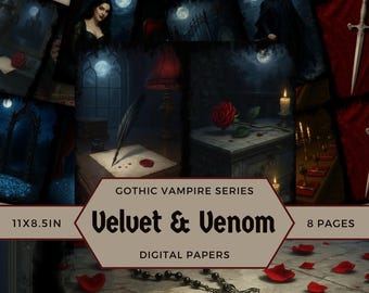 Vampire Junk Journal Pages, Gothic Dracula Paper, Victorian Grimoire, Dark Fantasy Scrapbook, Dark Academia,Midnight Red & Black Backgrounds