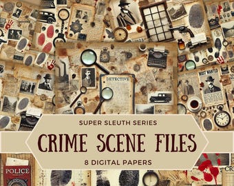 Crime Scene Junk Journal, Vintage Detective Digital Papers, True Crime Background, Detective Crime Scene Scrapbook Paper,Murder Mystery, CSI