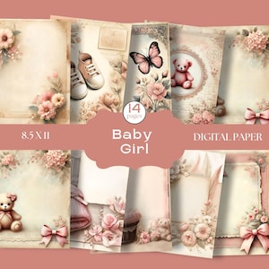 Junk Journal Kit ""Baby Girl"", Baby Journal Papiere, Babyparty, Pastell dekorative Papiere für Jungen, Geschenk, druckbare Baby Papiere, Baby Scrapbook."