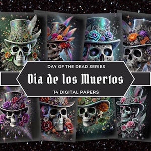 Day of the Dead Skull Digital Papers, Dia de los Muertos Decor, Calavera Journal Art, Gothic Skull Prints, Mexican Fiesta Skull, Halloween