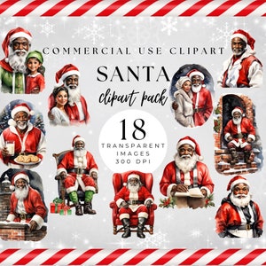 Clipart di Babbo Natale nero, Clipart di Babbo Natale afroamericano, Natale afroamericano, PNG di Babbo Natale nero, PNG di Mrs. Claus nera, Sublimazione