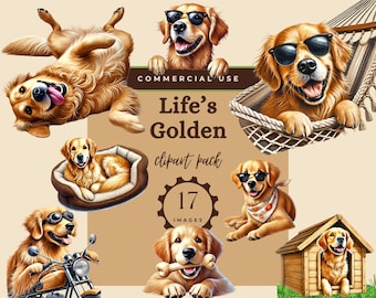 Golden Retriever Clipart, Cute Watercolor Dog PNG, Pet Lover Art (Digital Download)