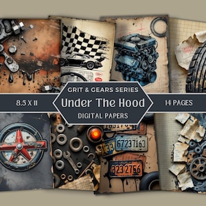 Mechanic Scrapbook Paper Pack, Masculine Junk Journal Kit, Digital Garage Backgrounds, Retro Car Digital Paper, Automotive Toolbox Ephemera