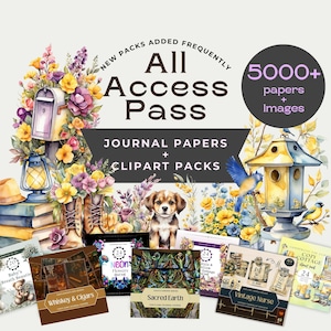 Whole Shop Junk Journal Clipart Bundle, Lifetime All Access Pass, Digital Paper & Scrapbooking  Bundle, Entire Store Printable, Commercial