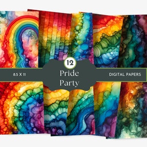 Rainbow Digital Papers, Pakiet papieru cyfrowego, Lgbtq Rainbow PRIDE, Flaga LGBT, Dziennik śmieci LGBTQ, Tło tęczy, Wzór dumy, Gay Pride