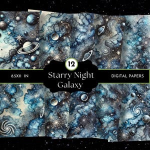 Starry Night Digital Paper, Cosmic Galaxy, Space Landscape, Night Sky Digital Paper, Galaxy Digital, Celestial Background, Junk Journal