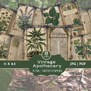 Herbal Junk Journal, Herbal Medicine Scrapbook Papers, Vintage Apothecary Digital Papers, Botanical Scrapbook Papers, Cannabis Papers, HMJJ