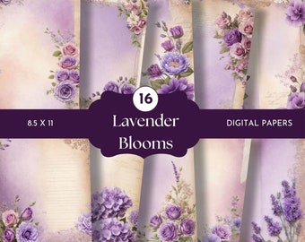 Lavender Regency Flowers, Purple Digital Pages, Printable Crafting Papers, Scrapbooking, Card Making, Journaling, Floral Junk Journal,