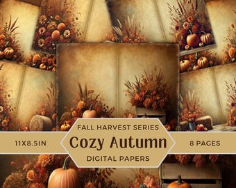 Papeles de diario de otoño, papeles imprimibles acogedores de otoño, descarga digital de otoño, papeles vintage, fondo de hojas de otoño, hojas de otoño