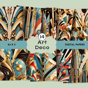 Art Deco Backgrounds, Art Deco Digital Papers, Art Nouveau, Geometric Shapes, Art Deco Patterns, Roaring 20's, Scrapbook Paper, Commercial