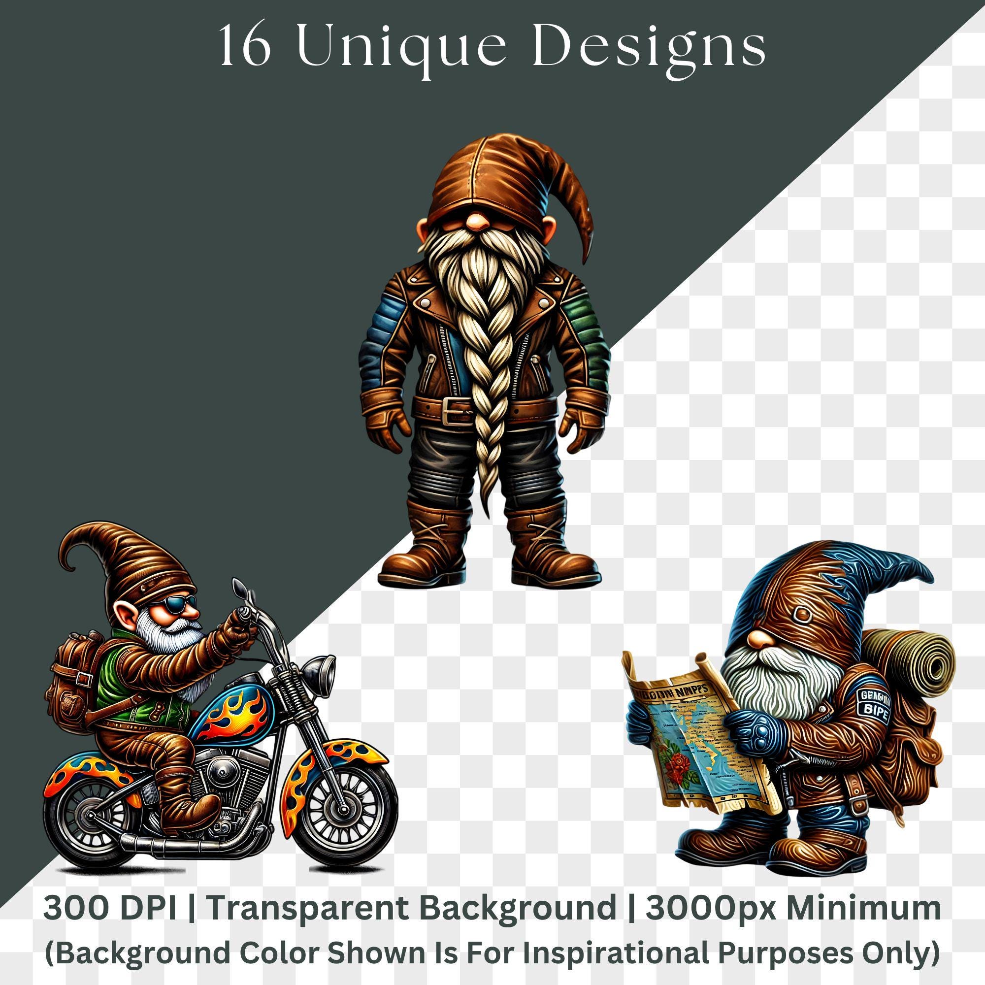 Gnome Raptor Rider Biker Gnome Clipart, Motorcycle Gnomie, Rock and Roll Tattooed Biker ...