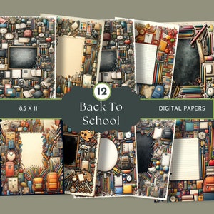Back To School Background Papers, School Scrapbook Journal Pack, Vintage Classroom Pages, Chalkboard Collage Papers, School Teacher Art