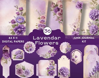 Lavender Flower Junk Journal Kit, Regency Ephemera and Scrapbook Sheets (Digital Download)