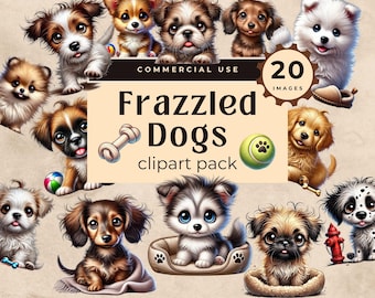 Quirky Dog Clipart, Funny Frazzled Puppy, Cartoon Dog, Messy Hair Dog, Scruffy Dog Images, Whimsical Dog, Junk Journal Clip Art Illustration