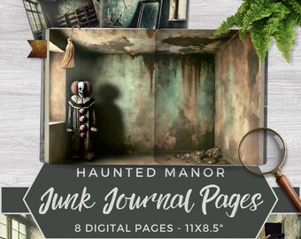 Haunted Manor Junk Journal Pages, Gothic Dark Academia Printable, Abandoned Room Scrapbook Paper, Halloween Collage Kit