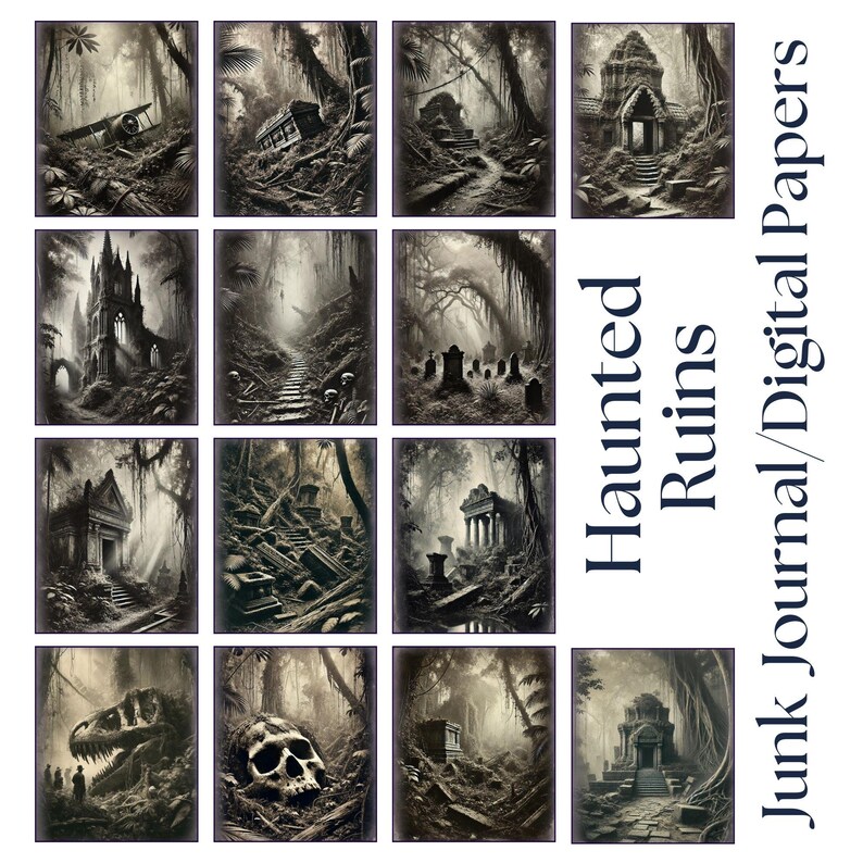 Haunted Paper Vector Haunted Ruins Junk Journal, Eerie Jungle Scrapbook Paper, Gothic ...