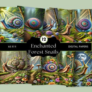 Enchanted Forest Junk Journal, Magisch bos, Mandalabloemen, Bosbos, Mandala Snail Junk Journal, Digitaal papier, Collageblad