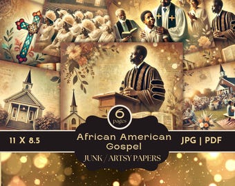 African American Junk Journal, Vintage Black Heritage Scrapbook, African American History, Black American Gospel, Black Church Digital Paper