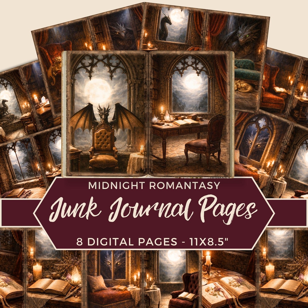 Dark Academia Junk Journal Pages, Romantasy Dragon Printable Kit ...