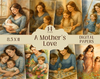 Mother’s Day Junk Journal, Sentimental Collage Sheets for Scrapbooking Journals, Family Card Making Digital Pack,Vintage Mom & Daughter JPG