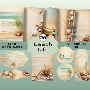 Beach Junk Journal Pages,  Ocean Junk Journal, Beach Digital Paper, Collage, Ephemera, Digital Download, Digi Papers, Sea Junk Journal